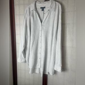 TAHARI STRIPED LINEN BLEND LAGENLOOK BUTTON DOWN SHIRT‎ SIZE 2X